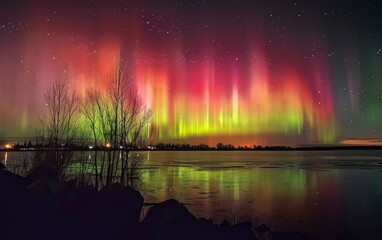 Beautiful dancing aurora in the night sky