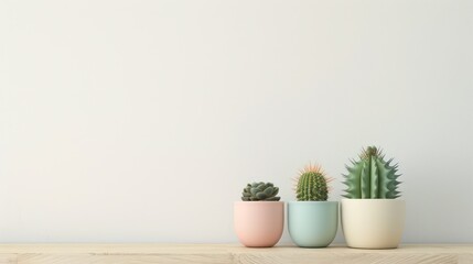 cactus planted in a simple pastel-colored pot, with available space for text.
