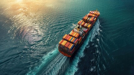 Container ship arriving in port, containership and tug boat going to deep sea, logistic business import export international shipping and transportation concept, Aerial view. - obrazy, fototapety, plakaty