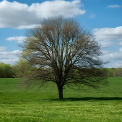 Fototapeta na wymiar Springtime scene features a flourishing tree in a verdant pasture For Social Media Post Size