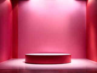 Red and Pink Display Background, podium light studio stage platform, Empty red and pink abstract product display spotlight, perspective showroom presentation, podium platform, product presentation