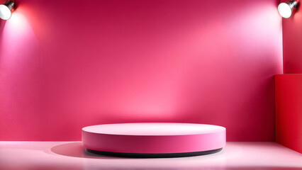 Red and Pink Display Background, podium light studio stage platform, Empty red and pink abstract product display spotlight, perspective showroom presentation, podium platform, product presentation