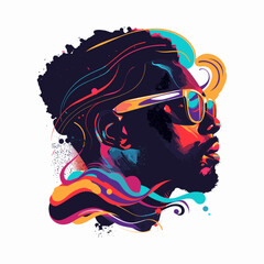 Pop art portrait of a man with multi-colored strokes of paint under the watercolor technique of drawing vector illustration