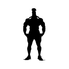 Fototapeta na wymiar Silhouette of a muscular woman Athletic young woman showing muscles Sports girl. Female bodybuilder silhouette. Bodybuilder woman black icon on white background