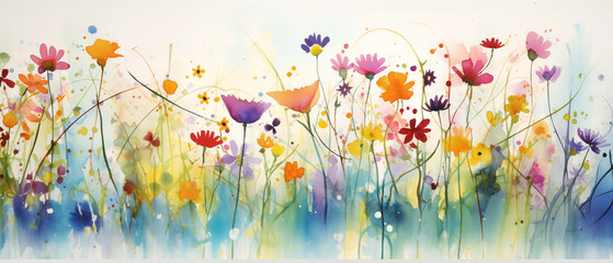 Abstract art, colorful painting art of watercolor a spring flower meadow for banner background. - 764112362