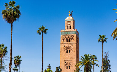 Fototapeta na wymiar The Koutoubia Mosque minaret in Marrakech