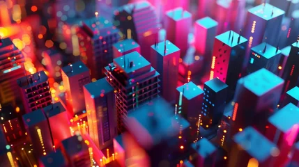 Foto op Canvas Colorful, abstract illustration of a bustling digital cityscape. © ikram