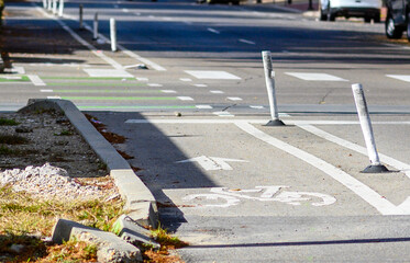 Bicycle Lane on Tulane Avenue in Downtown New Orleans on December 23, 2023 in New Orleans, LA, USA