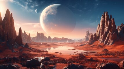 Futuristic natural landscape with space view