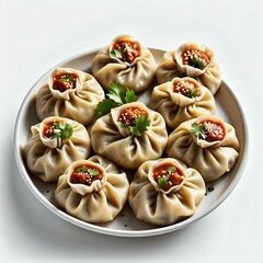 momos, dumplings with a white background Generative Ai
 