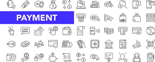 Payment icon set with editable stroke. Business and finance payment thin line icon collection. Vector illustration
