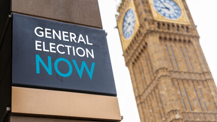 General Election Now sign in front of Westminster
