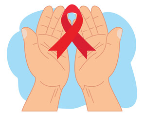 world cancer day poster with hand hold earth and red ribbon for celebration world cancer day