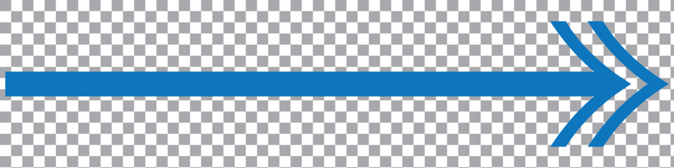 Blue long arrow to the right . vector, isolated. Blue arrow isolated on transparency background - obrazy, fototapety, plakaty
