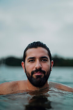 Man swimming in a lake