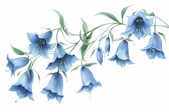 Bellflower Blue Flower art illustration on a white background