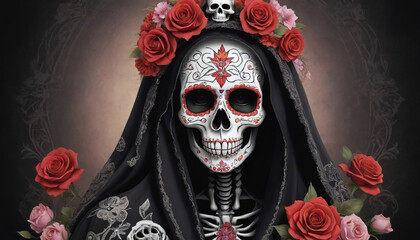 Photo Of La Santa Muerte With Floral Sugar Skull Grim Reaper