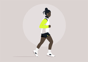 Fototapeta na wymiar Urban joggers Morning Stride in Minimalist Style, A stylized runner takes a brisk jog in a serene setting