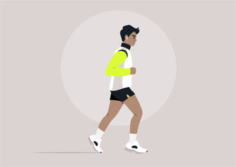 Urban joggers Morning Stride in Minimalist Style, A stylized runner takes a brisk jog in a serene setting