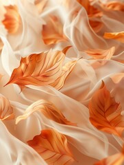 Obraz premium 3D Illustrate of Falling leaves silhouette, autumn hues, soft textile, gentle fold view