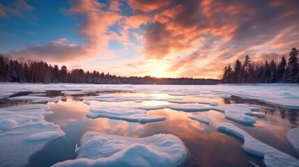 Frozen Lake in February in Latvia with Cloudscape - obrazy, fototapety, plakaty