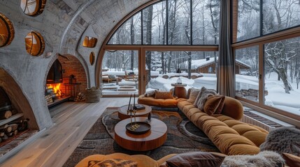 Obraz premium A cozy snow globe-inspired home with 360-degree winter wonderland views