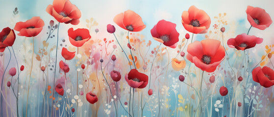 Abstract art, colorful painting art of watercolor of poppy for banner background. - 764118349