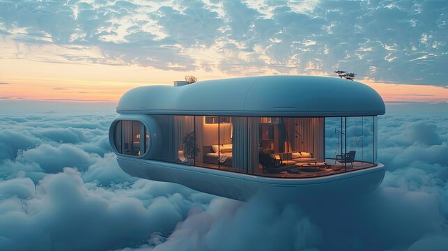 A floating home on a cloud, using anti-gravity technology
