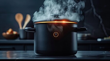 A smart cooking pot that adjusts temperatures and cooking times for perfect dishes - obrazy, fototapety, plakaty