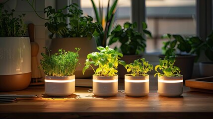Fototapeta premium A smart, indoor herb garden with LED grow lights