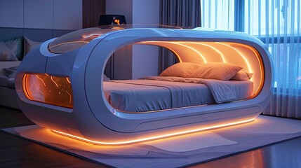 An advanced, AI-driven sleep analysis system integrated into a smart bed for optimal rest - obrazy, fototapety, plakaty