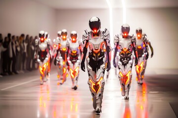 Group Futuristic Robots Marching