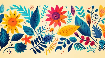 Fototapeta na wymiar Sun, rainbow, and flower doodle sketch wallpaper vibrant summer concept pattern