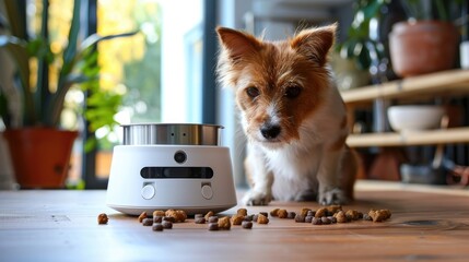 An automated pet feeder with a webcam - obrazy, fototapety, plakaty