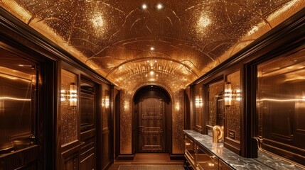 Dazzling gold ceiling detail in a luxurious dining space