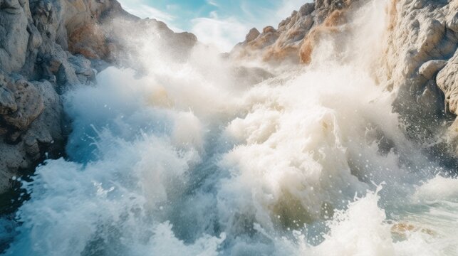 foamy waterfall flowing down a steep rock