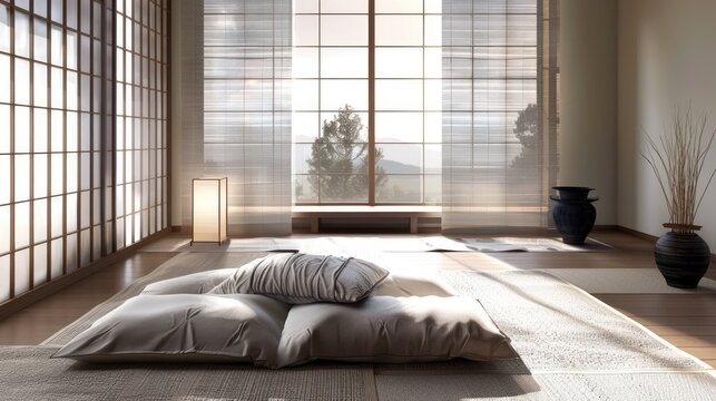 Modern Zen bedroom with minimalist decor and tranquil ambiance
