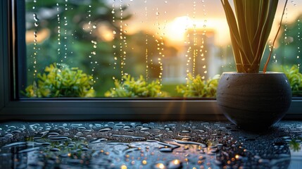A self-cleaning window technology that uses UV and rainwater - obrazy, fototapety, plakaty