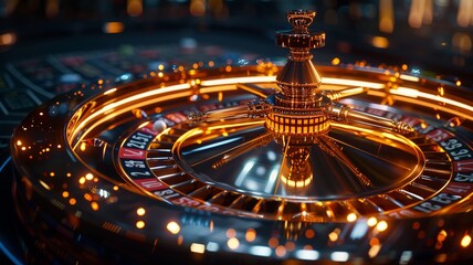Vibrant casino roulette wheel in motion with neon illumination and dynamic flair