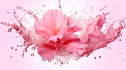 Floral splash in pink liquid isolated with clipping path.