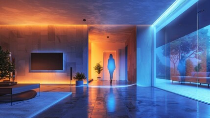 A next-generation, smart security system with facial recognition and motion sensors in a high-tech entryway