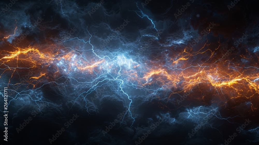 Poster lightning isolated on a black background. electricity and natural light effect.