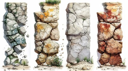 Earthquake cracks, holes and cracked surface caused by earthquakes. Aging or dried ground effects, natural disaster damage cracks, destruction of land. Modern illustration set based on isolated