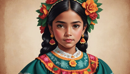 Obraz premium Photo Of Girl In Traditional Mexican Dress Illustration