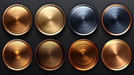 Golden metallic gradients. Brilliant plates with gold effects. Modern illustrations.