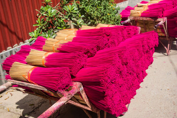 Incense drying in the Quang Phu Cau incense village, Hanoi, Vietnam