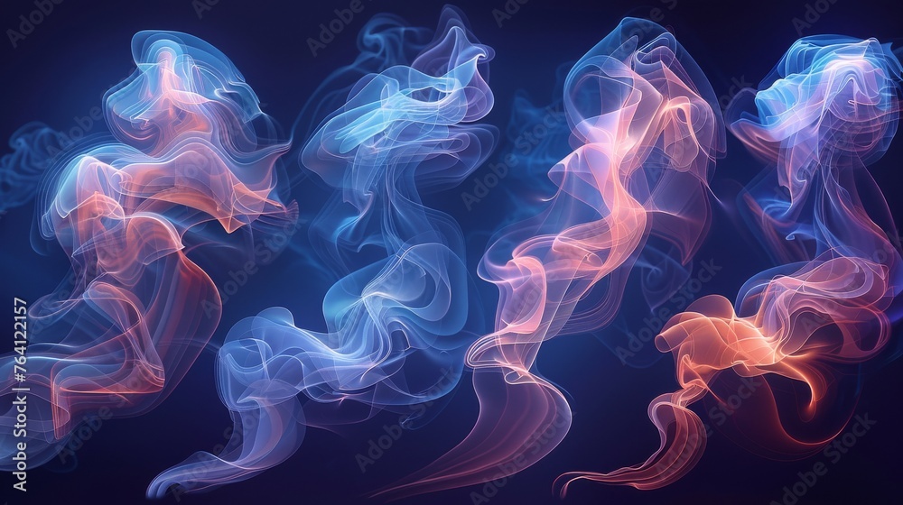 Poster Set of modern elements for air flow. Realistic light effect on top view from the side and frontal view. Dynamic blurred motion flow concept that depicts air freshening and cleaning.