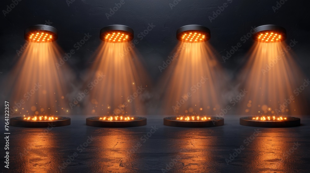Aufkleber highlights on an advertising stage, scene or podium. ies from projector. white led backlight realist