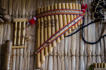 Sao Paulo, SP, Brazil - March 17 2024: Pan flute, traditional Peruvian instrument for Andean music...