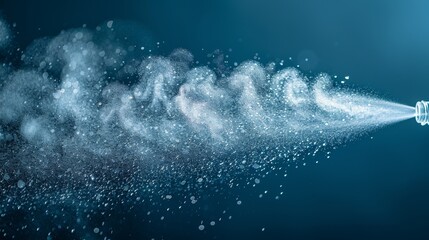Spray of water from a bottle on a blue background. Intended for web sites, posters, cards, and wallpapers. Fog spray elements.